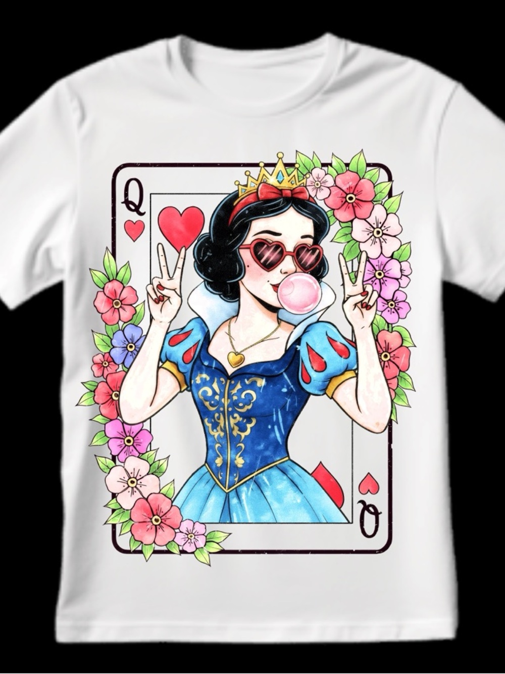 White Graphic Snow Princess Tee with Heart Sunglasses